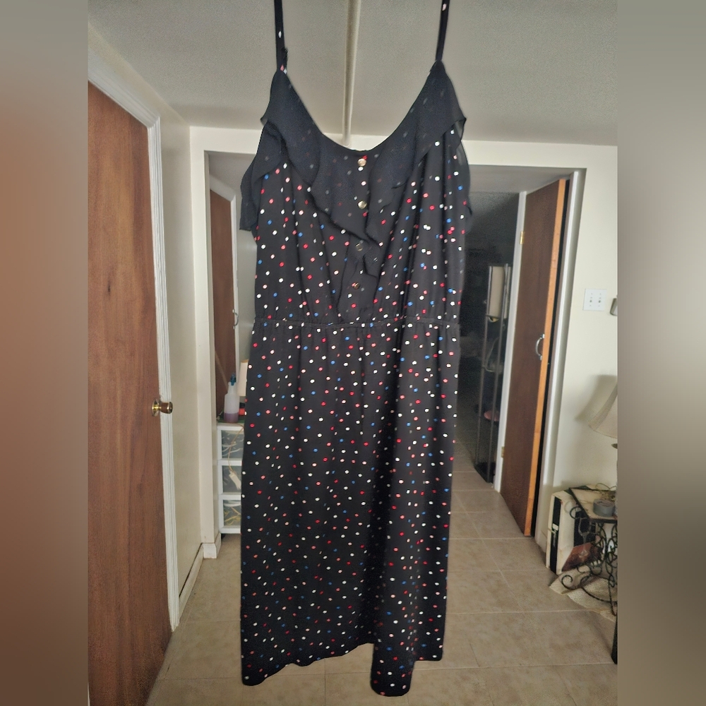 Black Polka Dot stretch Dress with Ruffle Detail
